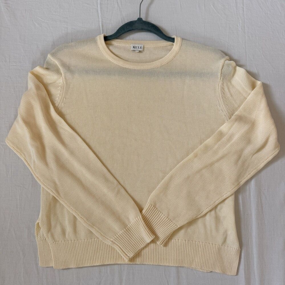 Kule Light Yellow Cotton Knit Sweater Women’s Medium Long Sleeve Crewneck Luxury - Picture 4 of 11